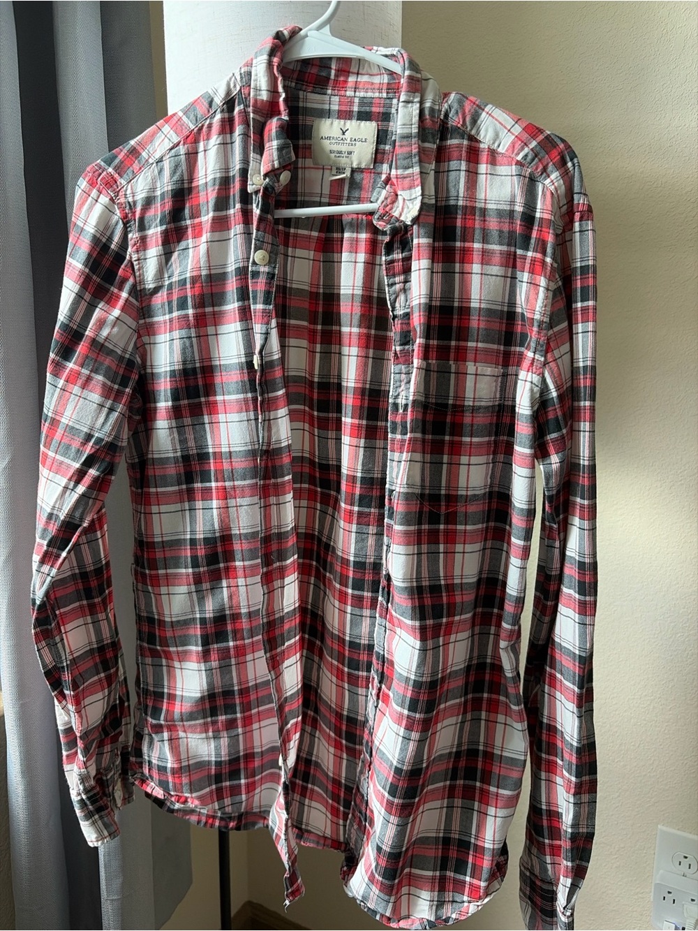 American Eagle Outfitters Red, Black & White Plaid Button-Down Shirt